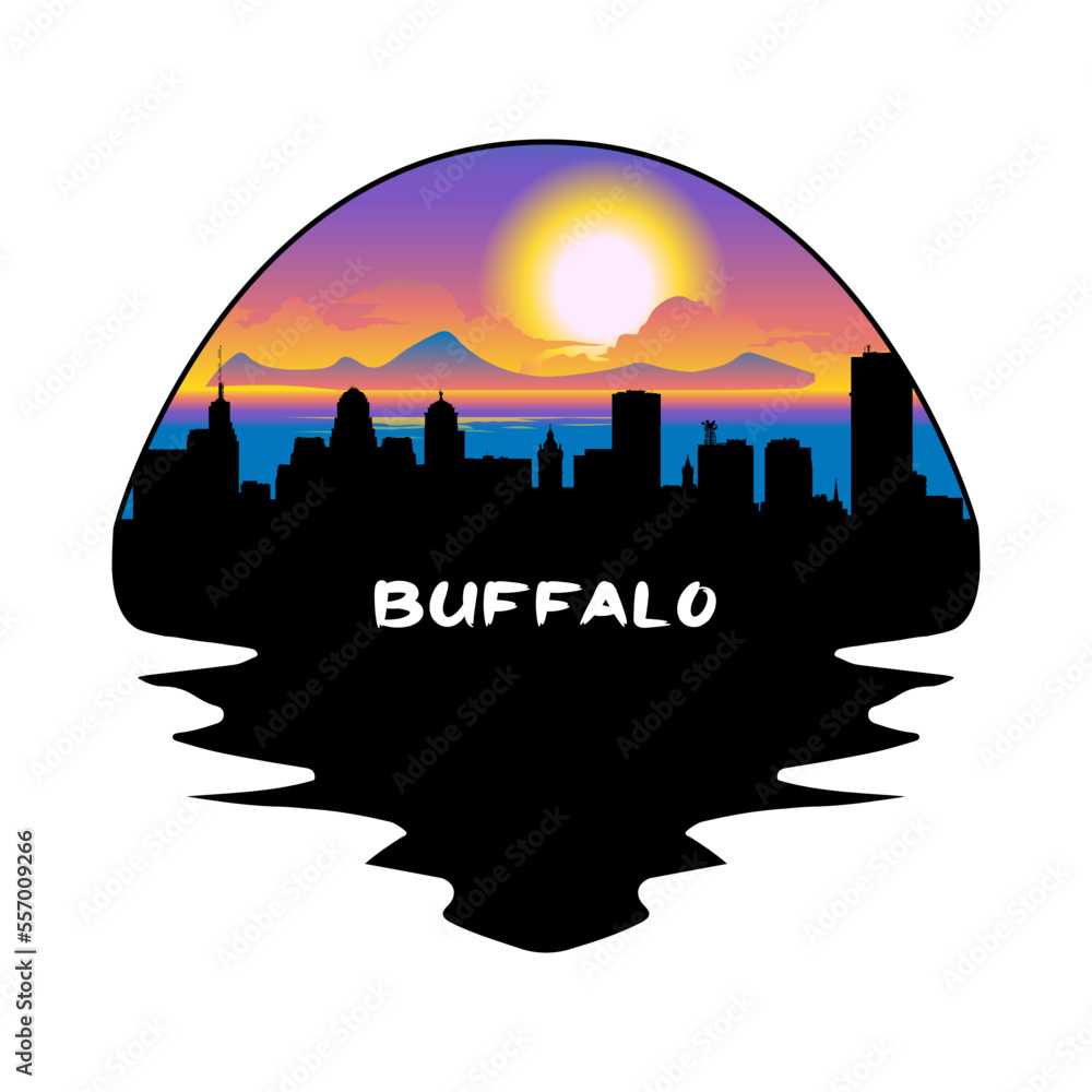 Buffalo New York USA Skyline Silhouette Retro Vintage Sunset Buffalo Lover Travel Souvenir Sticker Vector Illustration SVG EPS
