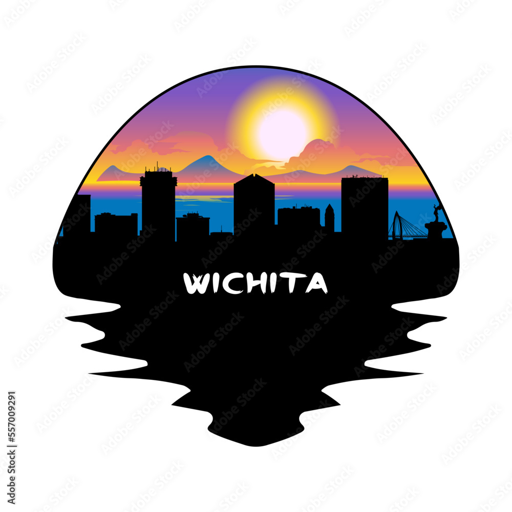 Wichita Kansas USA Skyline Silhouette Retro Vintage Sunset Wichita Lover Travel Souvenir Sticker Vector Illustration SVG EPS