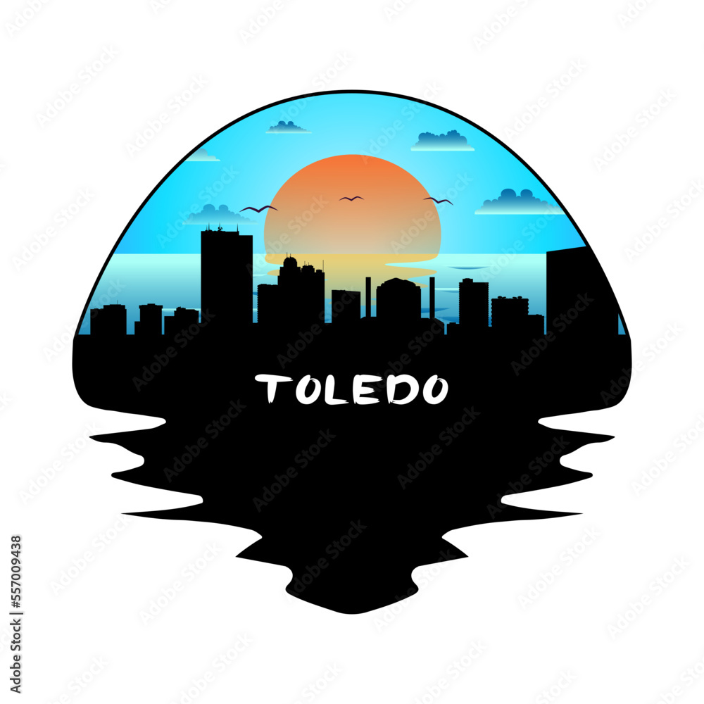 Toledo Ohio USA Skyline Silhouette Retro Vintage Sunset Toledo Lover Travel Souvenir Sticker Vector Illustration SVG EPS