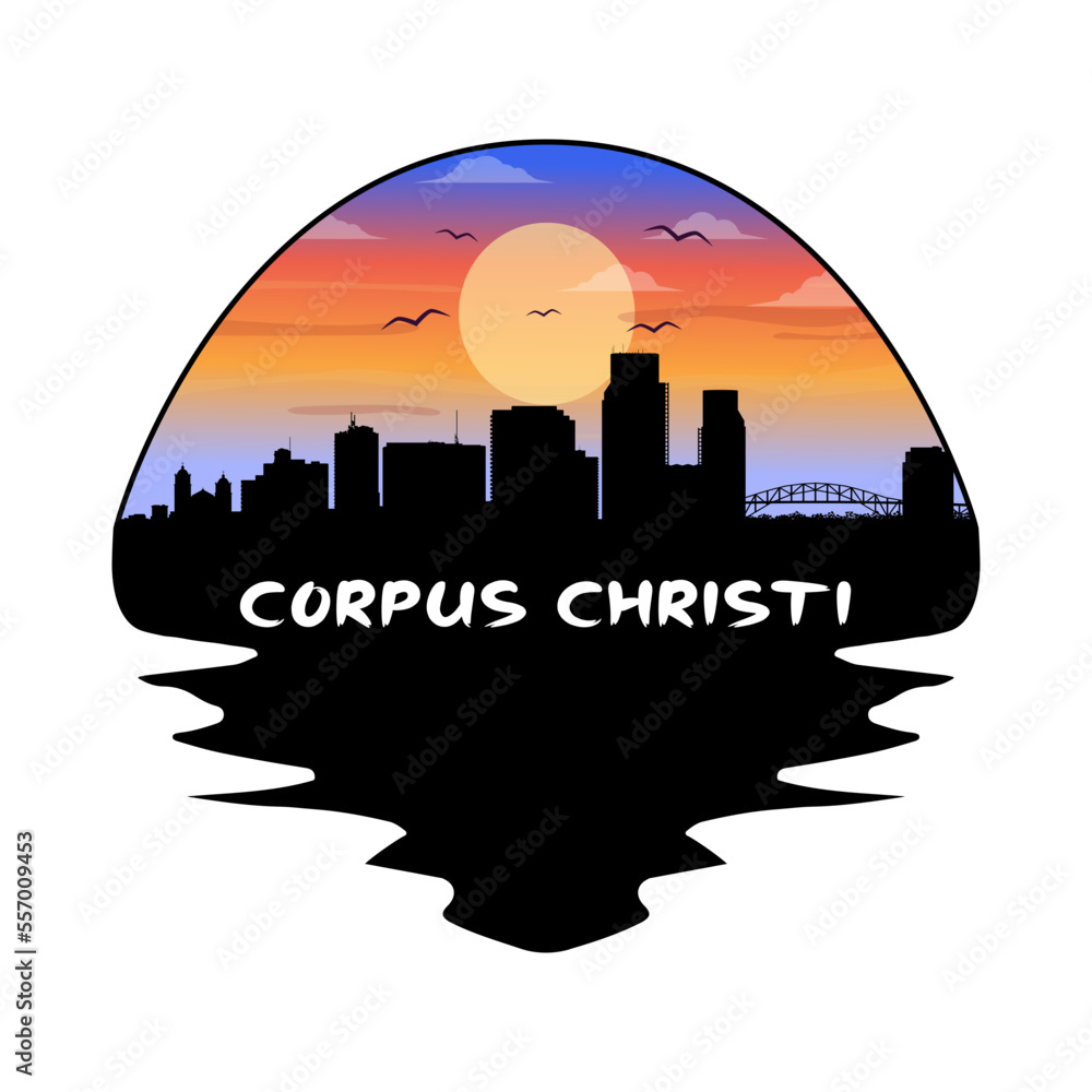 Corpus Christi Texas USA Skyline Silhouette Retro Vintage Sunset Corpus Christi Lover Travel Souvenir Sticker Vector Illustration SVG EPS