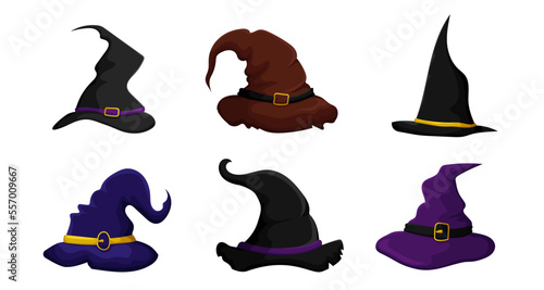 Colorful witch hats with buckles set