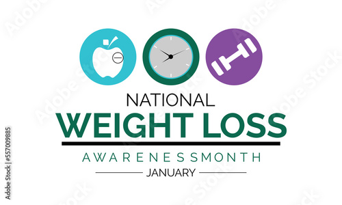 National Weight Loss awareness month observed each year during January . Vector web banner, poster, card, social media, networks with text National healthy weight week 