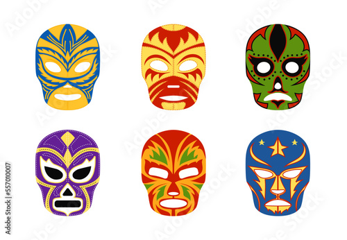 Colorful luchador wrestler masks set photo