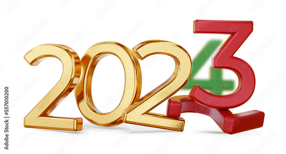 new year 2023 with red colored number 3 and 2 for 2022 and 2023 and a blurred 4 for 2024 3d-illustration new year 2023 with red colored number 3 and 2 for 2022 and 2023 and a blurred 4 for 2024 3d-illustration