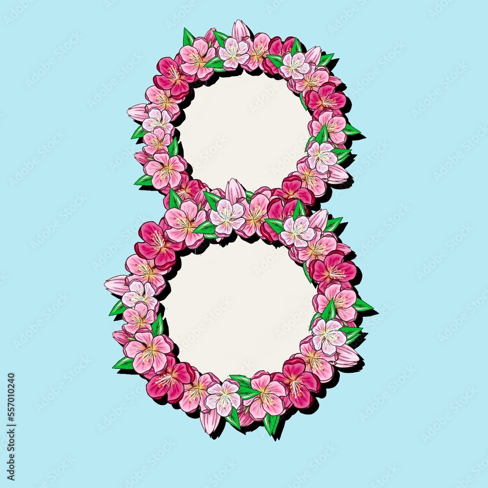 Spring floral frame for text. Frame background for women's day, mother's day, easter, birthday. Illustration, hand drawn