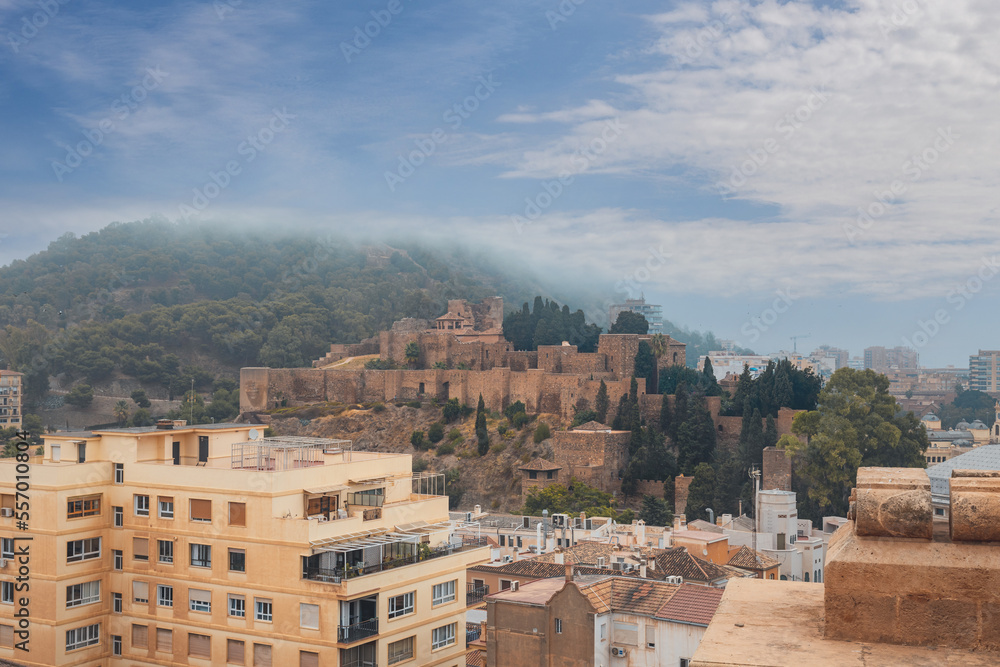Amazing View of the Alcazaba citadel from the roof of Malaga Cathedral, Malaga, Spain
