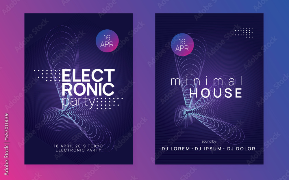 Naklejka premium Neon club flyer. Electro dance music. Trance party dj. Electronic sound fest. Techno event poster.