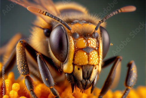 Close-up of a bee on a flower. Generative AI © Pixel Matrix