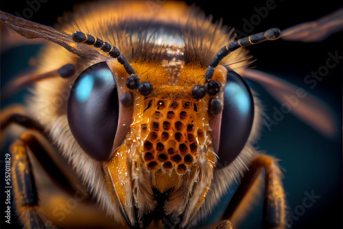 Close-up of a bee on a flower. Generative AI © Pixel Matrix
