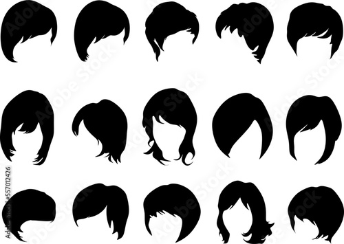 Set long and short hair natural and silhouette Vector Illustration