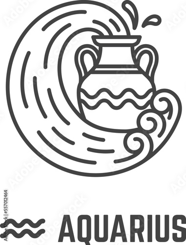 Aquarius symbol. Black line icon. Zodiac sign