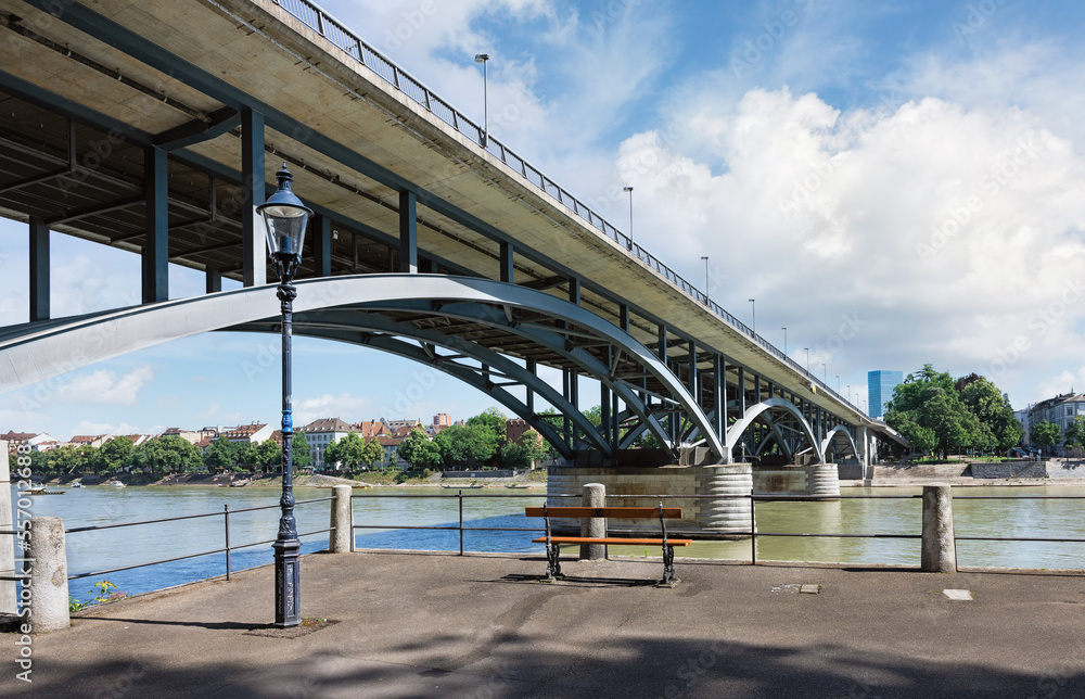  view over turquoise Rhine river on a summer day in the centre of Basel
