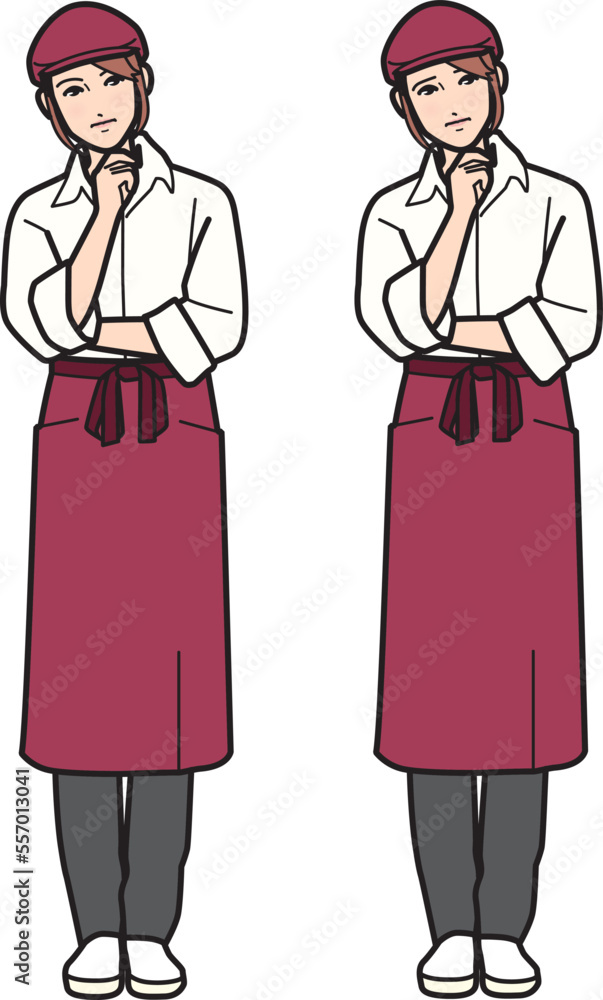 ファストフード女性店員 考える 全身