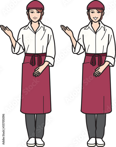 ファストフード女性店員 案内する 全身