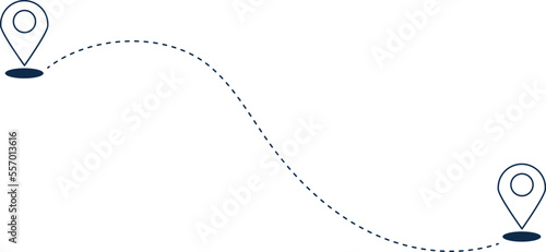 Route icon. Pin location with dotted path. Way line