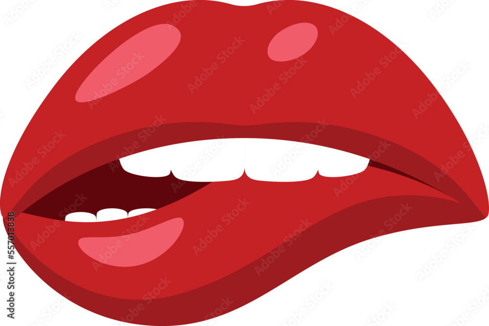 Biting lip icon. Sexy female red lips sticker Biting lip icon. Sexy female red lips sticker