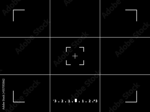Focusing screen of the camera viewfinder. Vector black template of viewfinder camera thirds caused recording