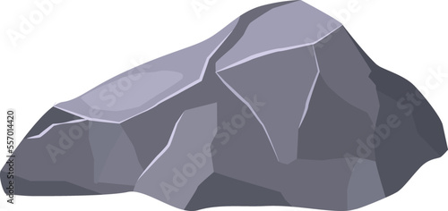 Natural stone. Landscape element. Gray cartoon boulder