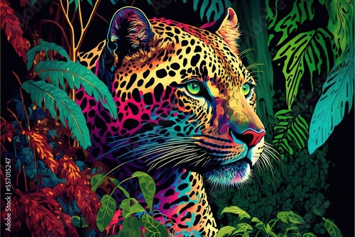 Papier peint leopard, pop art, fauvism, painting, canvas print, wall art, animal, cat