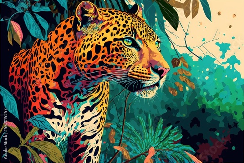 Stampa su tela leopard, pop art, fauvism, painting, canvas print, wall art, animal, cat