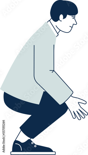 Man crouch down to catch something. Squating person