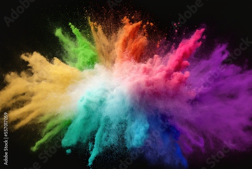 Colorful rainbow powder explosion on black background