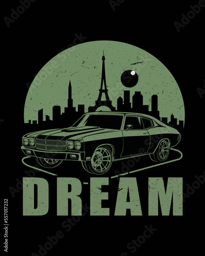 Dream Car Travel T-shirt Design.