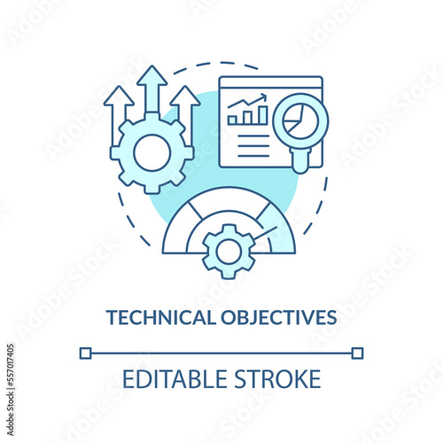 Technical objectives turquoise concept icon. Setup equipment. Project management abstract idea thin line illustration. Isolated outline drawing. Editable stroke. Arial, Myriad Pro-Bold fonts used