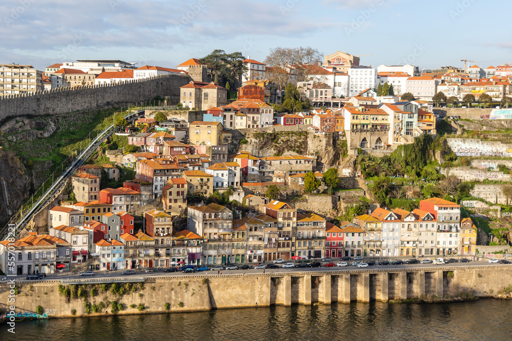 area of the city of porto in portugal, on the banks of the douro river, known as the ribeira