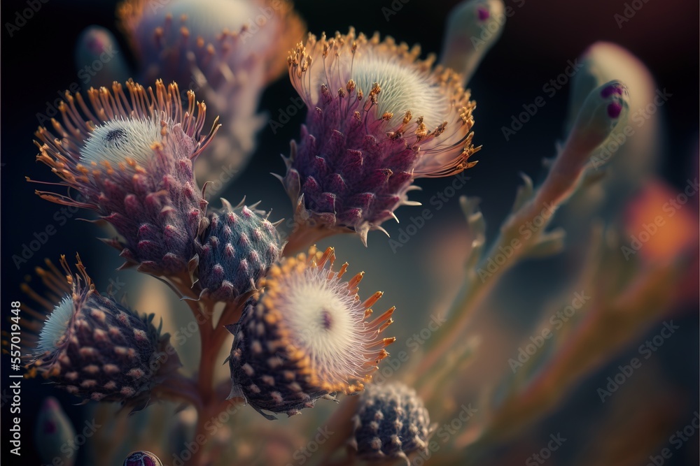 a close up of a plant with very small flowers on it's stem and leaves on the top. a close up of a plant with very small flowers on it's stem and leaves on the top.