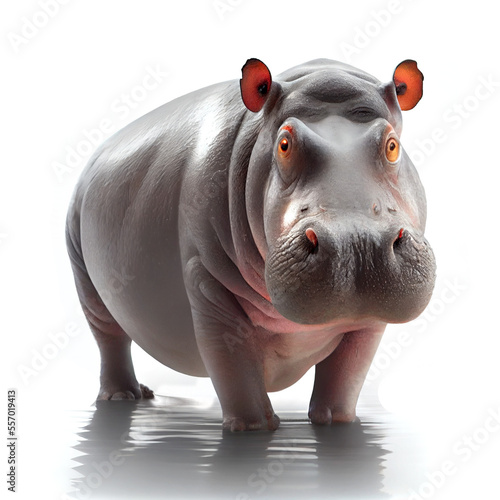 Fototapet AI generative hippopotamus isolated on white