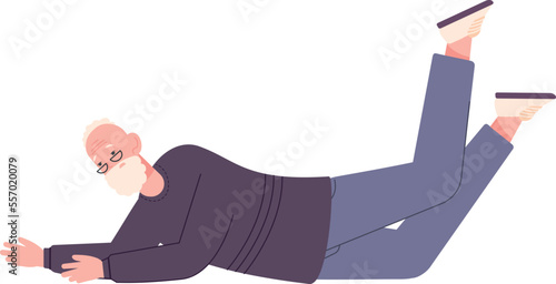 Elderly person fall down after slipping. Fracture risk