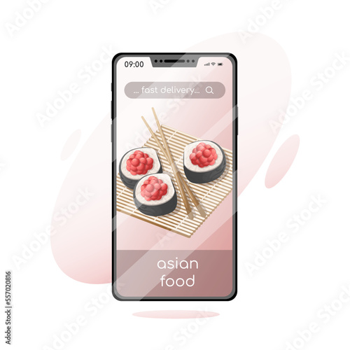 Fast delivery poster. Sushi rolls with red caviar