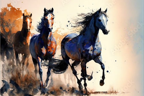Papier peint running horses, canvas print, abstraction, painting