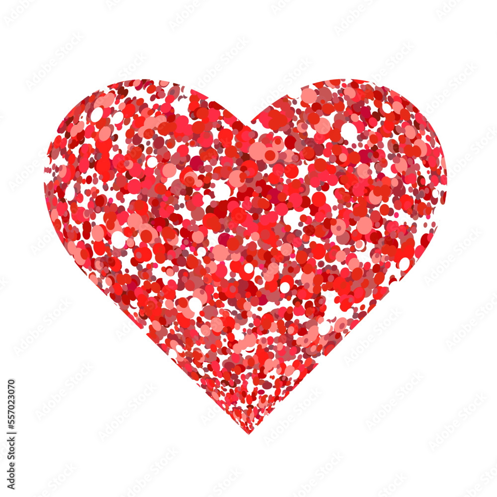 Red glitter heart sign sparkles isolated on white background. Valentine Day symbol. Great for valentine and mother's day cards, wedding invitations, party posters and flyers