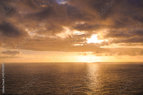 Sunset over the ocean at Madeira island in Portugal