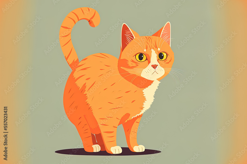 Fototapeta premium adorable cat in a flat cartoon design. Generative AI