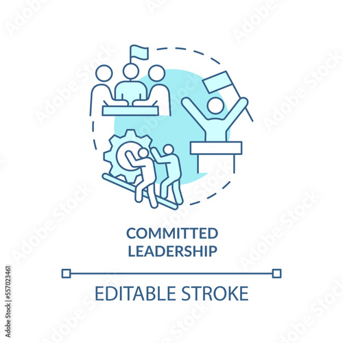 Committed leadership turquoise concept icon. Government transformation discipline abstract idea thin line illustration. Isolated outline drawing. Editable stroke. Arial, Myriad Pro-Bold fonts used