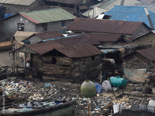 Panorama of african town on the riverside. Lagos, Nigeria, Africa photo