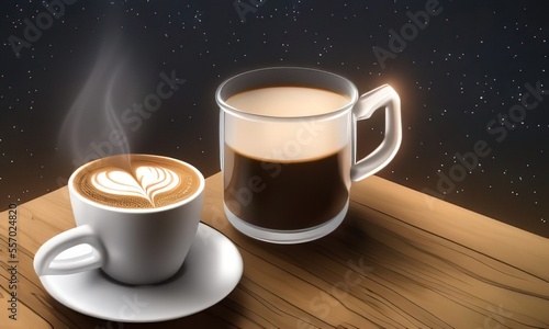 A cup of coffee and tea background on wooden background.