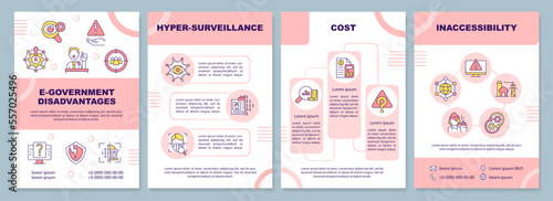 E-government disadvantages brochure template. Leaflet design with linear icons. Editable 4 vector layouts for presentation, annual reports. Arial-Black, Myriad Pro-Regular fonts used
