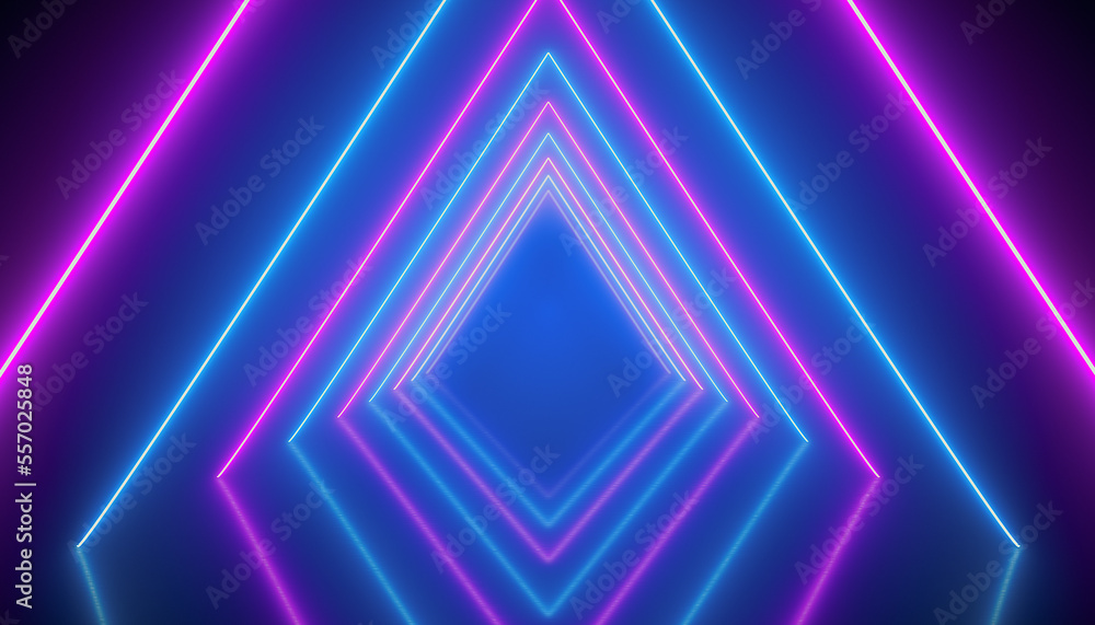 Fototapeta premium Illustation of glowing neon tunnel in blue and magenta