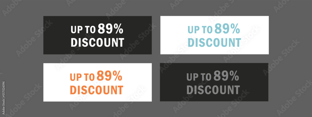Up to 88 percentage off. Discount offer price sign. Special offer labels set.
