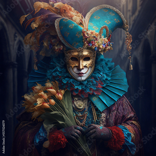 Fototapeta Person with a typical mask of the Venetian carnival