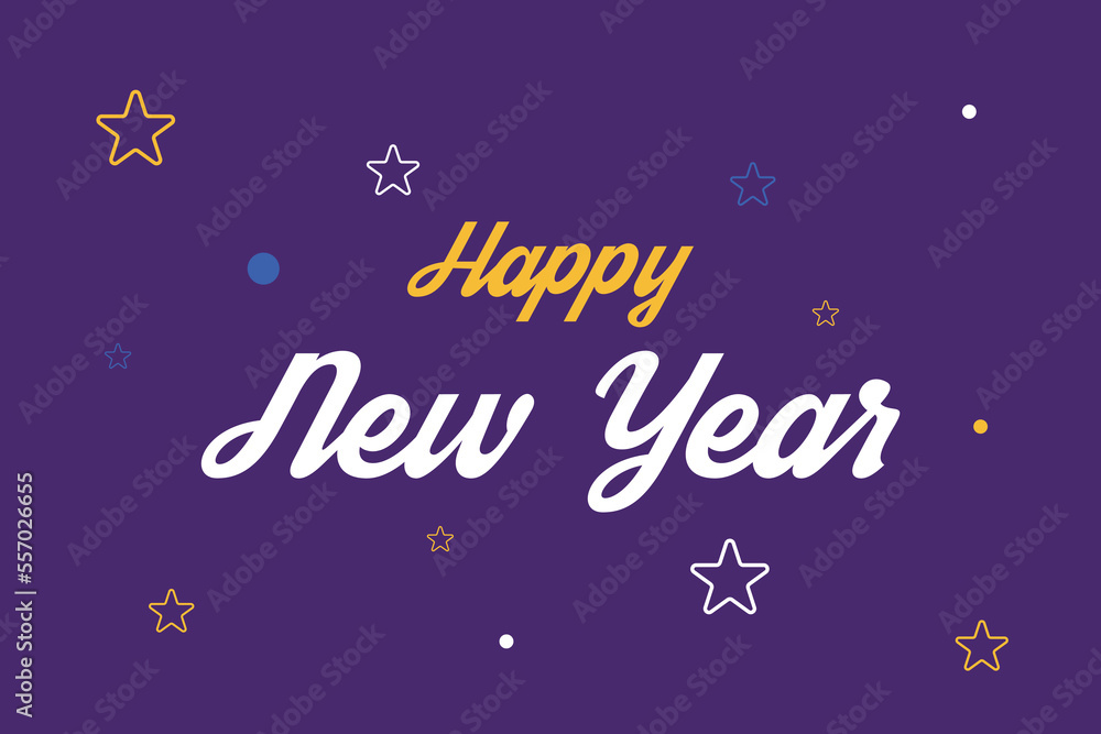 Happy New Year typography vector design. Celebrate the new year festival. Happy New Year typography poster, and t-shirt design. Stars shape the background. 