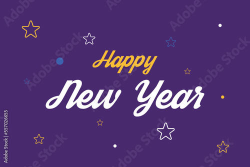 Happy New Year typography vector design. Celebrate the new year festival. Happy New Year typography poster, and t-shirt design. Stars shape the background. 