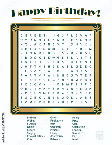 Retro Happy Birthday Word Search Puzzle with Answer Key