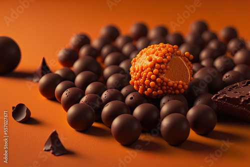 Obraz na płótnie Chocolate ebbs over an orange background. Generative AI