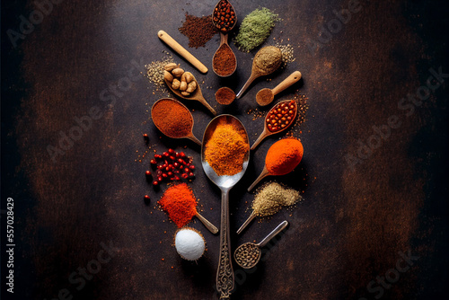 Herbs and Spices for Cooking on Dark Background