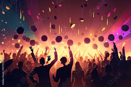 Dancing into the New Year holidays background   people dancing in the nightclub crowd of people dancing in the nightclub